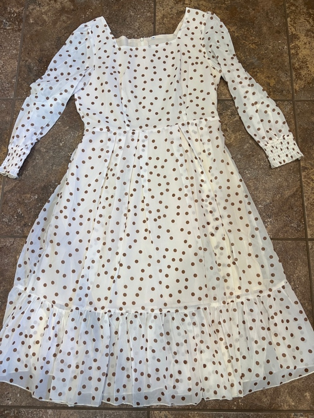 Petallush White Dress with Brown Polka Dots